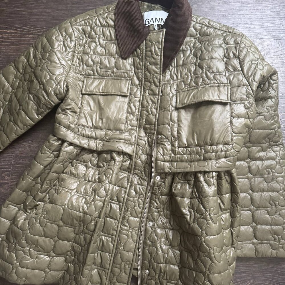 Ganni NWOT Quilt Midi Jacket Dark Green - Picture 5 of 14